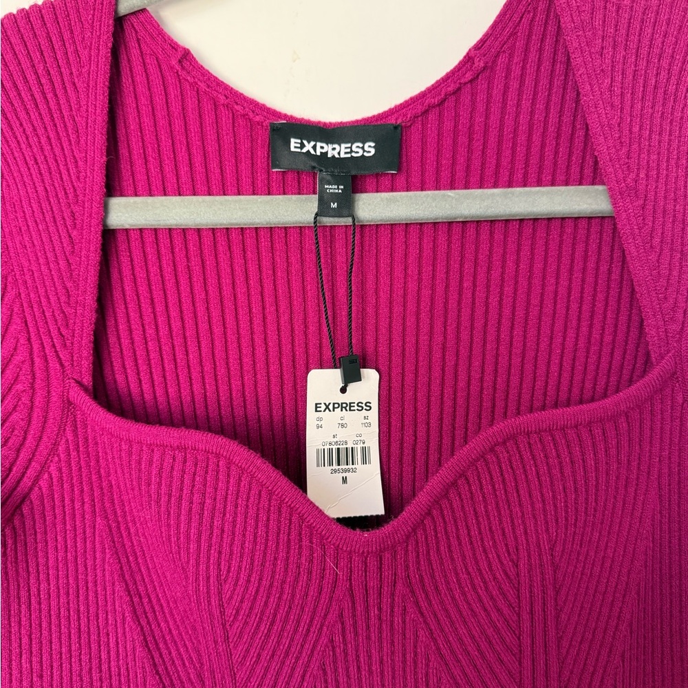 Express Pink Ribbed Knit Top - Picture 2 of 4